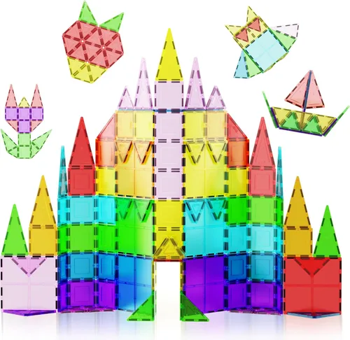 Miniatura 2 de PicassoTiles Paquete de 100 azulejos magnéticos + 40 piezas de clip para ventanas y puertas: STEAM juego educativo para juegos de construcción