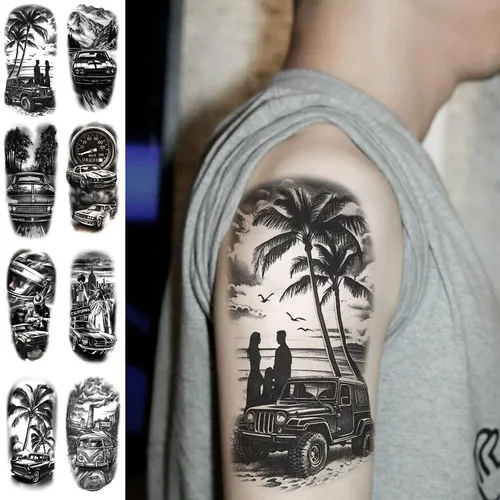Miniatura 11 de 8 hojas de tatuajes temporales de león, lobo, tigre, para hombres y adultos, brújula de vida silvestre realista, calcomanías falsas de tatuaje