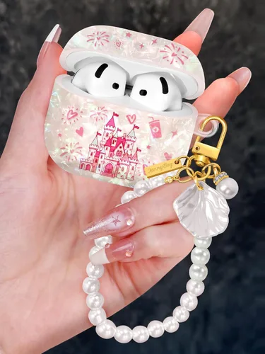 Miniatura 13 de Funda para AirPods Pro/Pro 2 con llavero de perlas, diseño de concha con purpurina para niñas, bonita y elegante funda Kawaii para Apple