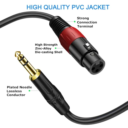 Miniatura 4 de LanSenSu Adaptador estéreo XLR a 1/4 TRS - XLR hembra a 1/4 de pulgada (0.250 in) cable adaptador de audio de micrófono equilibrado estéreo, paquete
