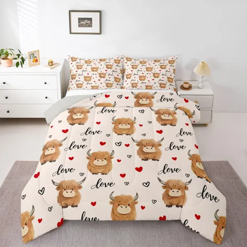 Miniatura 46 de Juego de ropa de cama de vaca de las tierras altas, edredón de ganado de las tierras altas, juego de edredón rosa floral de vaca occidental, juego
