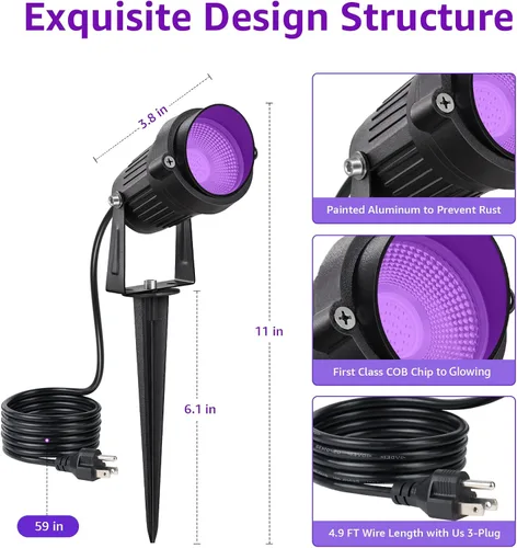 Miniatura 7 de URTOM Luz negra para exteriores de 120 V para Halloween, luz negra, impermeable, luz LED negra, luz LED negra, 15 W, focos morados, luces negras