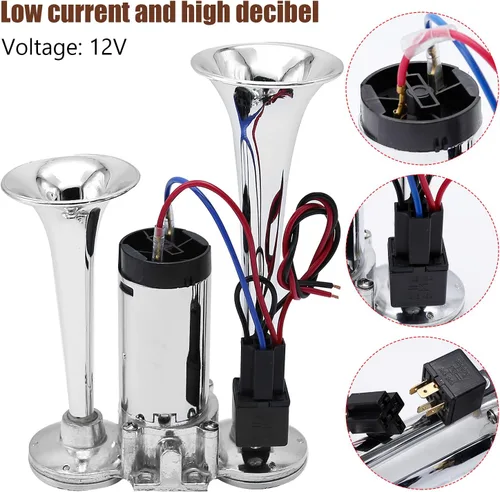 Miniatura 3 de Bocina de tren de 600 DB para camión, bocinas de tren para camionetas, kit de bocina de aire de trompetas dobles de 12 V, altavoz de barco, coche