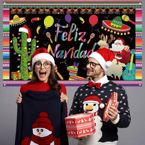 Miniatura 5 de Decoraciones de Feliz Navidad, telón de fondo para fotografía, pancarta de Navidad mexicana, decoraciones de Navidad y suministros para fiesta