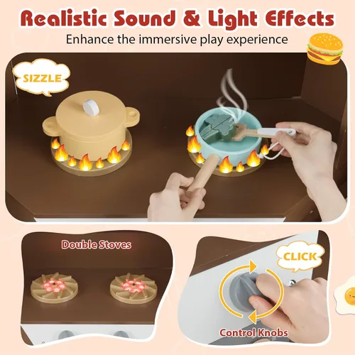 Miniatura 5 de Cocina esquinera de madera con luces y sonido, electrodomésticos completos y accesorios completos, juego de cocina para salas