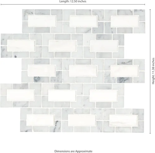 Miniatura 9 de MSI Bianco Dolomite Lynx 12 pulgadas x 12 pulgadas. Azulejo de pared de mosaico de mármol pulido montado en malla con patrón geométrico Bianco Lince