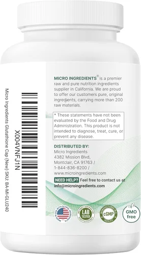Miniatura 7 de Micro Ingredients Glutatión de 500 mg con suplemento de vitamina C de 100 mg, 240 cápsulas vegetales Glutatión reducido + complejo de palmitato