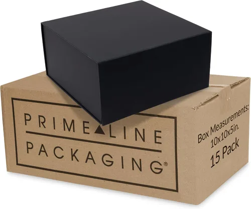 Prime Line Packaging Cajas de regalo de Navidad con tapas, cajas de regalo navideñas para regalos, caja de regalo negra mediana, plegable para Negro