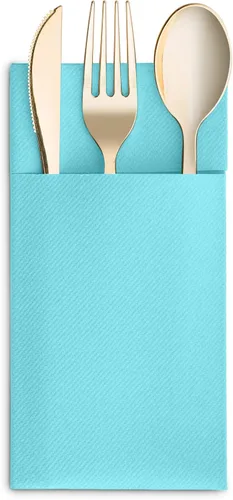 Miniatura 9 de Paquete de 50 servilletas desechables con sensación de lino para cena con bolsillo integrado para cubiertos, servilletas de papel tipo tela Menta