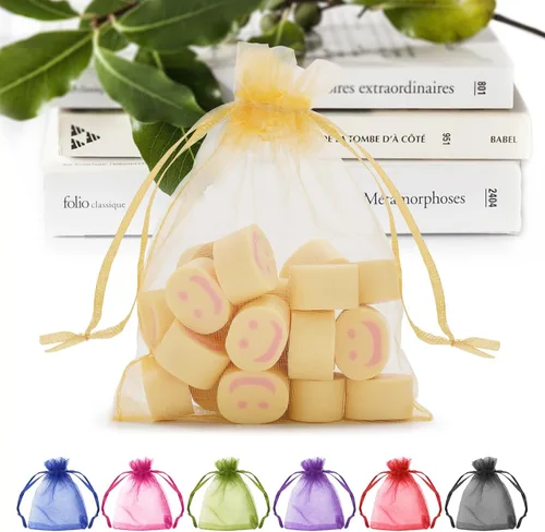Miniatura 13 de ANZNKU Paquete de 50 bolsas de organza multicolor de 3 x 4 pulgadas, mini bolsas de regalo para regalos de Pascua, día de la madre, bolsa de joyería