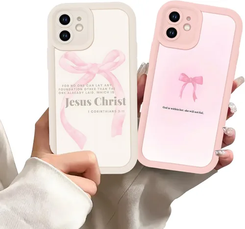 Miniatura 34 de Paquete de 2 fundas protectoras para iPhone 13 de 6.1 pulgadas con versículo bíblico de Jesús y cruz cristiana floral, para mujeres y niñas, funda