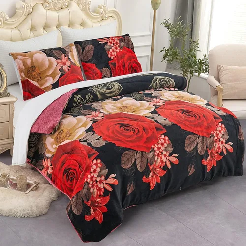 Miniatura 12 de Manta de lana JML, manta de Sherpa de 3 piezas, muy suave, cálida, estilo coreano, reversible, manta de borrego para el invierno estampada