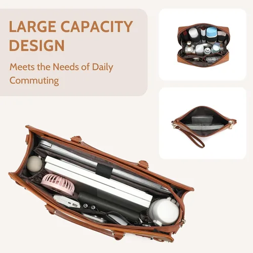 Miniatura 5 de Keyli Set de 3 piezas de bolso tote para laptop para mujeres, de 15.6 pulgadas, bolsos de trabajo, bolso de negocios para computadora, bolso