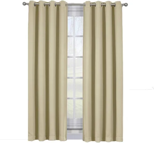 Royal Tradition Ava - Juego de 2 cortinas opacas de triple tejido con lazos para amarrar, 108 pulgadas de ancho por 96 pulgadas de largo, color beige