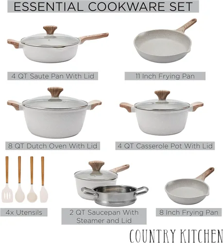 Miniatura 3 de Country Kitchen Juego de utensilios de cocina de aluminio fundido antiadherente, utensilios de cocina duraderos para cocinar todos los días, crema