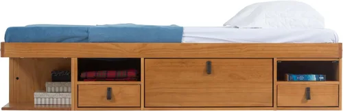 Miniatura 4 de Memomad Bali Slim Set: Plataforma de almacenamiento con cajones + Cabecero de panel plano (Tamaño completo, madera marrón roble)