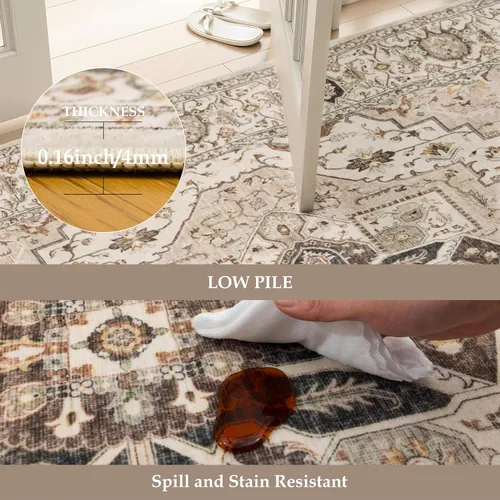 Miniatura 5 de Alfombra vintage lavable de 2 x 3: alfombra pequeña resistente a las manchas para baño, entrada, antideslizante, para dormitorio, ultra suave