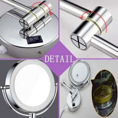 Miniatura 6 de Espejo de Maquillaje Montado en la Pared, Espejo de Tocador, 1X/10X Aumento Espejo CosméTico, 8 Pulgad Espejo de Maquillaje, RotacióN de 360° Negro