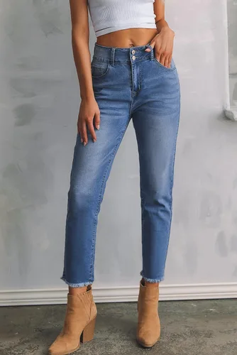 Miniatura 5 de Sidefeel Jeans de cintura alta para mujer, con dobladillo sin procesar, pierna recta, pantalones de mezclilla