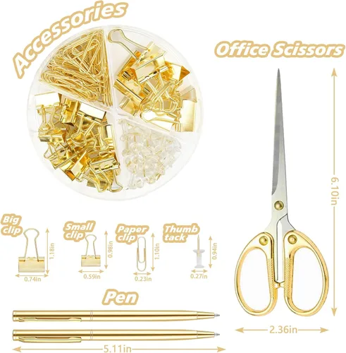 Miniatura 3 de Suministros de oficina dorados, accesorios de escritorio dorados de UPIHO, juego de grapadora y dispensador de cinta con grapadora grande