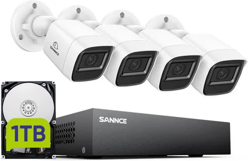 SANNCE Sistema de cámara de seguridad DVR de 8 canales 1080P y 4x2.0MP para interiores y exteriores, IP66, cámaras CCTV resistentes a la intemperie