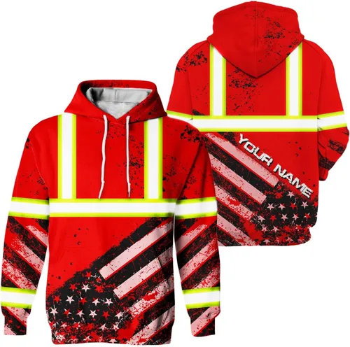 Miniatura 14 de Sudadera con capucha de alta visibilidad con la bandera de Estados Unidos para hombre, sudadera con capucha reflectante de seguridad