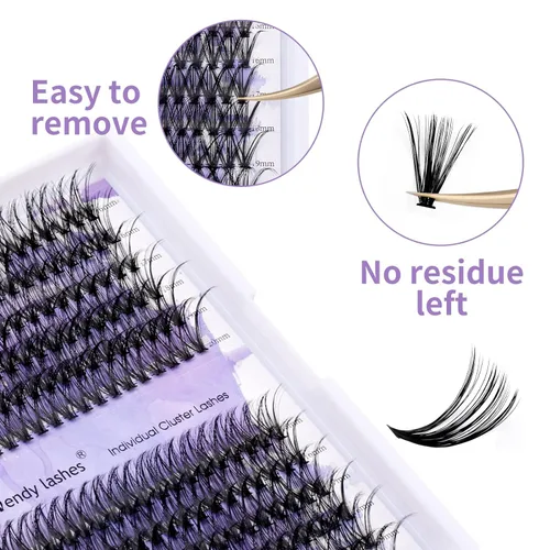 Miniatura 2 de Extensiones de pestañas individuales en racimo 30D/40D, pestañas naturales mixtas, rizado C/D, 0.07 mm, negro mate, suaves, 16-20 mm, para colocar