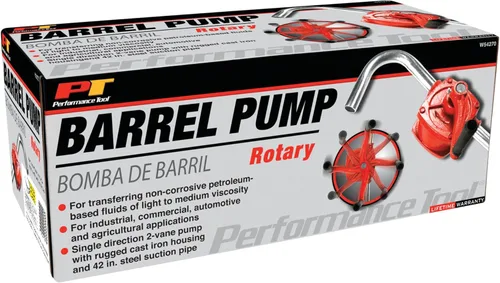 Miniatura 9 de Bomba de Barril Rotatoria Performance Tool W54270, Bombea Aceites de Viscosidad Ligera a Media, Tubo de Succión de 3 Piezas, Barriles de 30-55