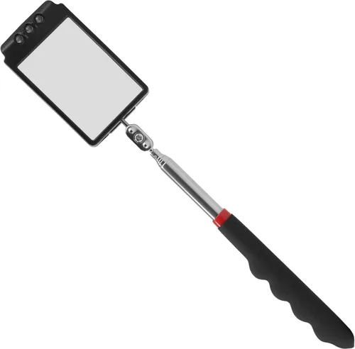 Espejo de inspección telescópico con luz LED grande, telescópico, 360°, lámpara giratoria para mecánica automotriz, reparación, marcha atrás, con