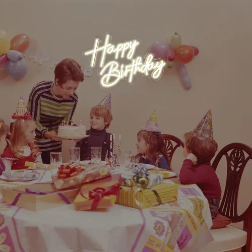 Miniatura 7 de Letrero de neón de feliz cumpleaños para decoración de pared, luces LED de neón blancas cálidas de 17×12 pulgadas, letrero de luz de neón de feliz