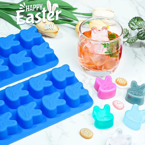 Miniatura 6 de Webake Moldes para cubitos de hielo de conejo de Pascua, moldes de silicona de conejo de 8 cavidades para chocolate, dulces, cubitos de hielo