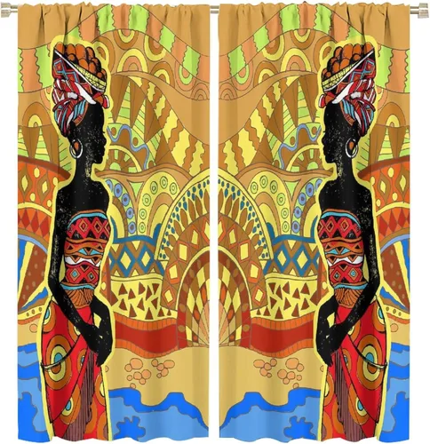 Miniatura 58 de Cortina de mujer africana, con estampado étnico tribal y étnico, reducción de ruido, para dormitorio, sala de estar, cortinas con aislamiento