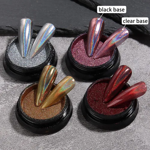 Miniatura 5 de Polvo de uñas cromado camaleón, 10 cajas de polvo cromado Aurora rosa morado, polvo de uñas holográfico dorado y plateado, pigmento espejo metálico