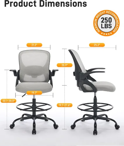 Miniatura 2 de LukkDys Silla de dibujo con respaldo multiajustable 4D, silla de oficina alta de 19.7 a 27.6 pulgadas de altura, silla de escritorio ergonómica