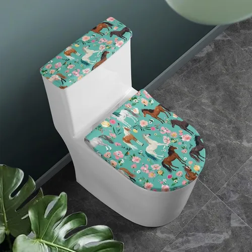Miniatura 35 de Flashideas Juego de cubierta para tanque y tapa de inodoro con estampados de patas de perro coloridas - Elástico, se adapta a la mayoría de tanques