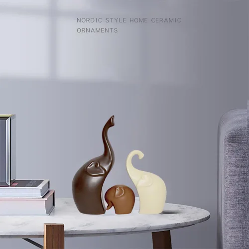 Miniatura 3 de Figura de estatua familiar de elefante de cerámica, mamá, papá y bebé, arte de animales, escultura de porcelana, decoración del hogar para sala