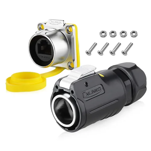Miniatura 8 de Conector impermeable RJ45, conector impermeable Ethernet Cat6 industrial, adaptador de doble puerto de aviación 8P8C, acoplador de señal