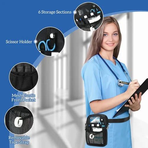 Miniatura 4 de ProCase Riñonera de Enfermera, Bolsa Organizadora Ligera de Utilidades para Suministros Médicos, Estetoscopio, Tijeras para Enfermeras y EMT - Negro