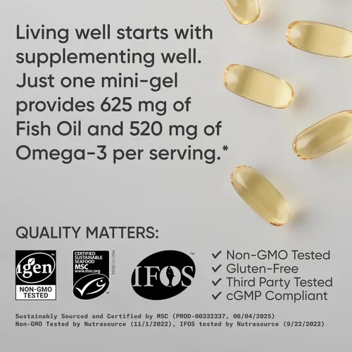Miniatura 4 de Sports Research® Aceite de pescado Omega-3 AlaskOmega Mini Geles 625mg de Wild Alaskan Pollock - Suplemento de aceite de pescado sin eructos