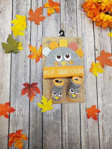 Miniatura 5 de Calcetines y sombreros o diademas para bebés con lazos para Halloween y Acción de Gracias edades de 0 a 6 meses de edad conjuntos de 2 piezas