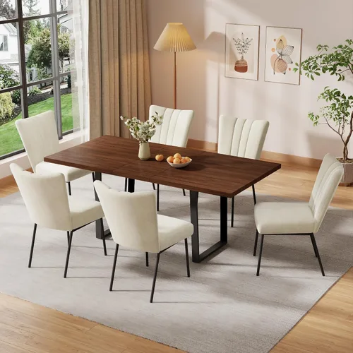 Miniatura 41 de ZckyCine Conjunto moderno de mesa de comedor de 5 piezas con mesa rectangular de madera y 4 sillas tapizadas en cuero, capacidad para 4 personas