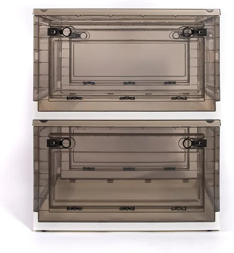 Miniatura 14 de Paquete de 3 contenedores de almacenamiento de apertura lateral, tapa apilable plegable, fácil de ordenar con caja de almacenamiento, ideal