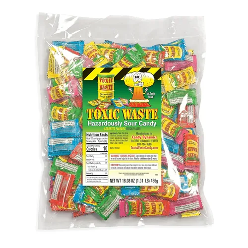 TOXIC WASTE - Caramelo peligrosamente agrio - Sabores de manzana, sandía, limón, frambuesa azul y cereza negra - Bolsa de 1 libra