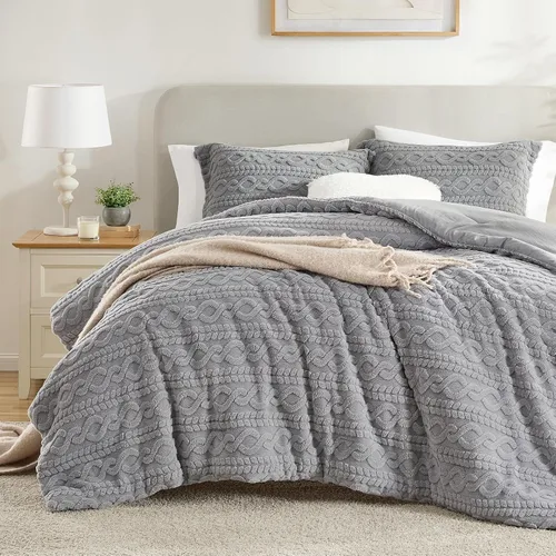 Miniatura 14 de Homelike Moment - Juego de edredón esponjoso tamaño individual, color gris, cálido, para cama individual, juego de ropa de cama para invierno