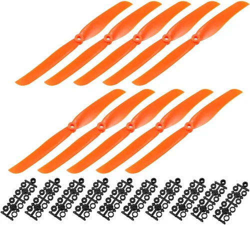 Miniatura 6 de uxcell RC Propellers CW 6035 6x3.5 pulgadas 2 paletas de ala fija para juguete de avión, nailon naranja, 10 piezas con anillos adaptadores