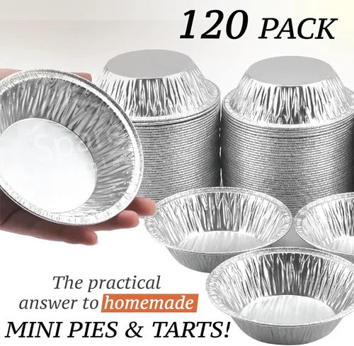 Miniatura 3 de (Paquete de 120) Moldes de aluminio para tartas de 5 pulgadas, Mini moldes para tartas desechables, Moldes de aluminio para tartas de 5 pulgadas
