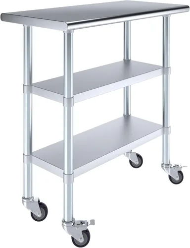 Miniatura 33 de AmGood Stainless Steel Work Table with 2 Shelves and Casters Metal Utility Table On Wheels