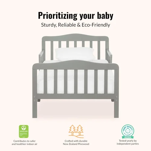 Miniatura 5 de Dream On Me Cama para niños pequeños de diseño clásico en gris claro, cama de madera baja al piso con rieles de seguridad, certificada GREENGUARD