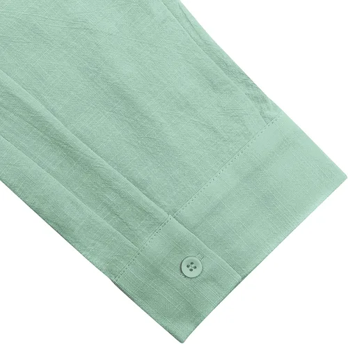 Miniatura 5 de Camisas de lino con botones para hombre, estilo casual, manga larga, ajuste regular, de algodón, con bolsillo