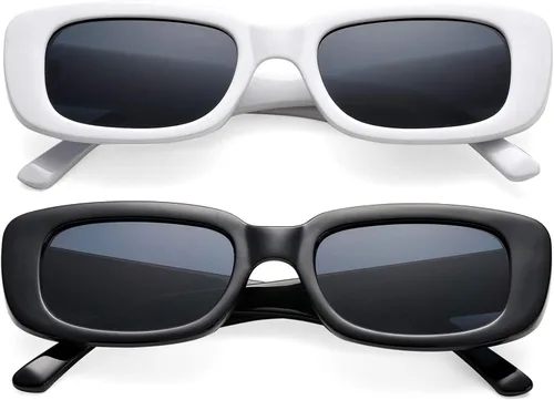 Miniatura 2 de 2 Pack Trendy Rectangle Sunglasses for Women Narrow Square Frame Shade 100% UV Blocking